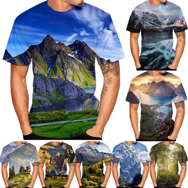 

Новая модная мужская футболка с 3D-принтом и пейзажем, стиль природы, крутой топ с короткими рукавами в стиле хип-хоп