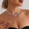 Love Zircon Double Chain Tassel Design Collar Chain - Crystal Necklace For Women