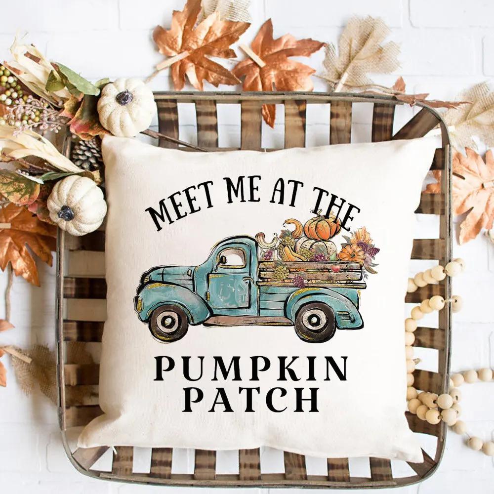 Hello Pumpkin Printed Pillow Case Autumn Party Decor Home Cushion Cover Fall Holiday Pillowcase Thanksgiving Halloween Best Gift