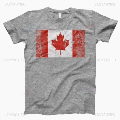 Vintage verwaschene kanadische Flagge Grafik T-Shirts Damen Herren Sommer Hohe Qualität Baumwolle T-Shirt Retro Lässig Streetwear Kleidung