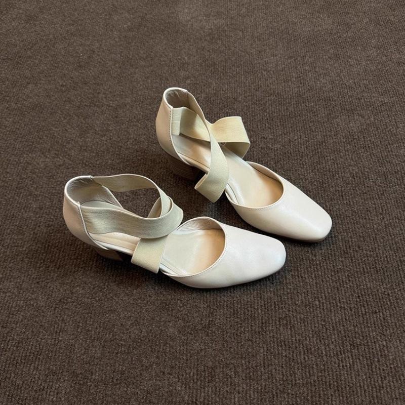 Vintage Versatile Ballet High Heels Children 2025 New Thick Heel Cross Belt Hollow Casual Bag Head Sandals