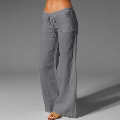 Pantaloni da donna in cotone e lino primavera estate Pantaloni casual a gamba larga in vita elastica Pantaloni bianchi neri alla moda