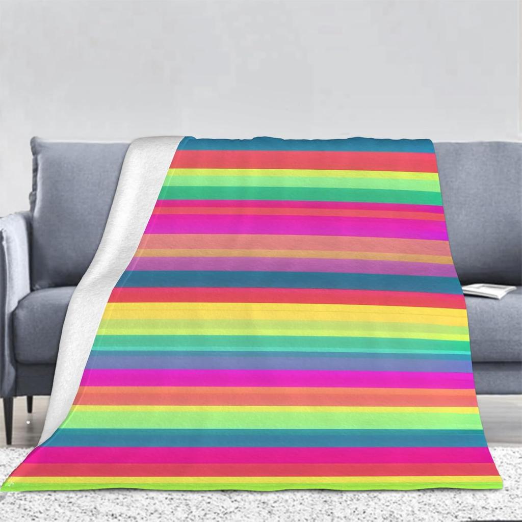 Rainbow Gradient Throw Blanket Colourful Stripe Pattern King Queen Size Super Soft Lightweight Warm for Living Room Couch Sofa