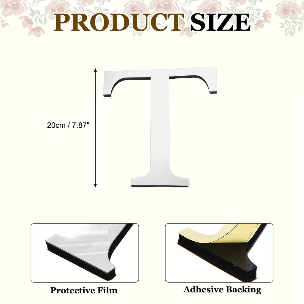 20cm 3D Mirror Acrylic Wall Sticker 26 English Letters Wall Sticker Decals Self-Adhesive Wall Art Mural Home Party Silver