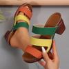Fashion Fashion Mix Colours Bohemian Open Toe Shoes Women Leisure Round Toe Slippers Women 2025 Summer Square High Heels Shoes Women