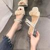 Cool slippers women's new summer medium heel thick heel versatile outer wear pearl two wear sandals