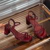 Summer Burgundy High Heels Women's New Thick Heel Square Head with One Word Fashion Sandals