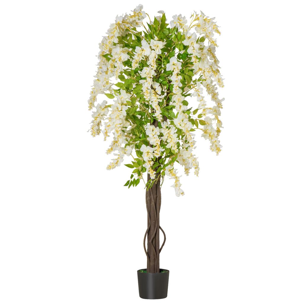 Artificial Realistic White Wisteria Tree Faux Decorative Plant in Nursery Pot for Indoor Décor, 160cm