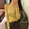 Korean Style High Collar Slim Long Sleeve T-shirt for Women Autumn and Winter New Ins Pile Collar Right Shoulder Slim Inner Layering Shirt