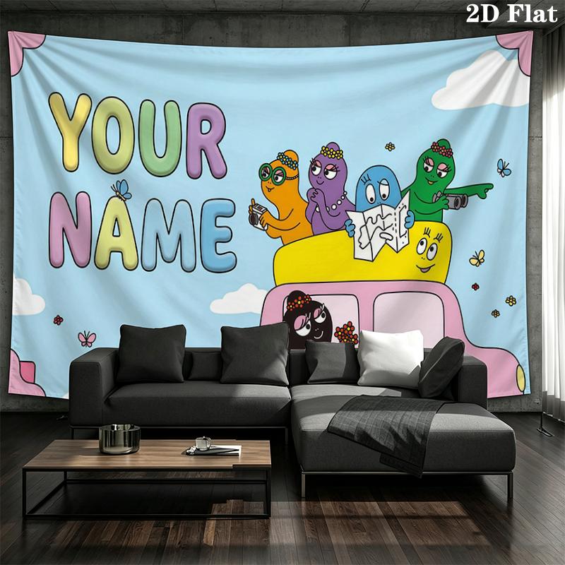 Custom Name,Barbapapa Wall tapestry, aesthetic printed fabric blanket, suitable for bedroom, living room, and home decor.