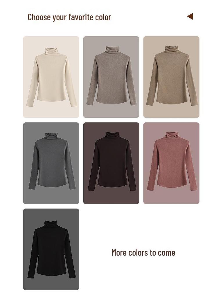Women's Plus Velvet Warm Black Slim Fit Long Sleeve Top, High Neck Base Layer, Suitable for Autumn/Winter Outerwear