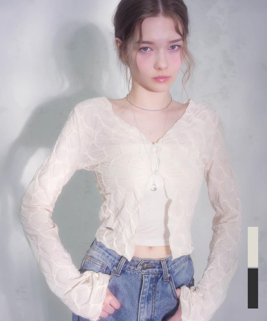 Vivacious Wrinkle V-Neck Crop Cardigan_2 Colors