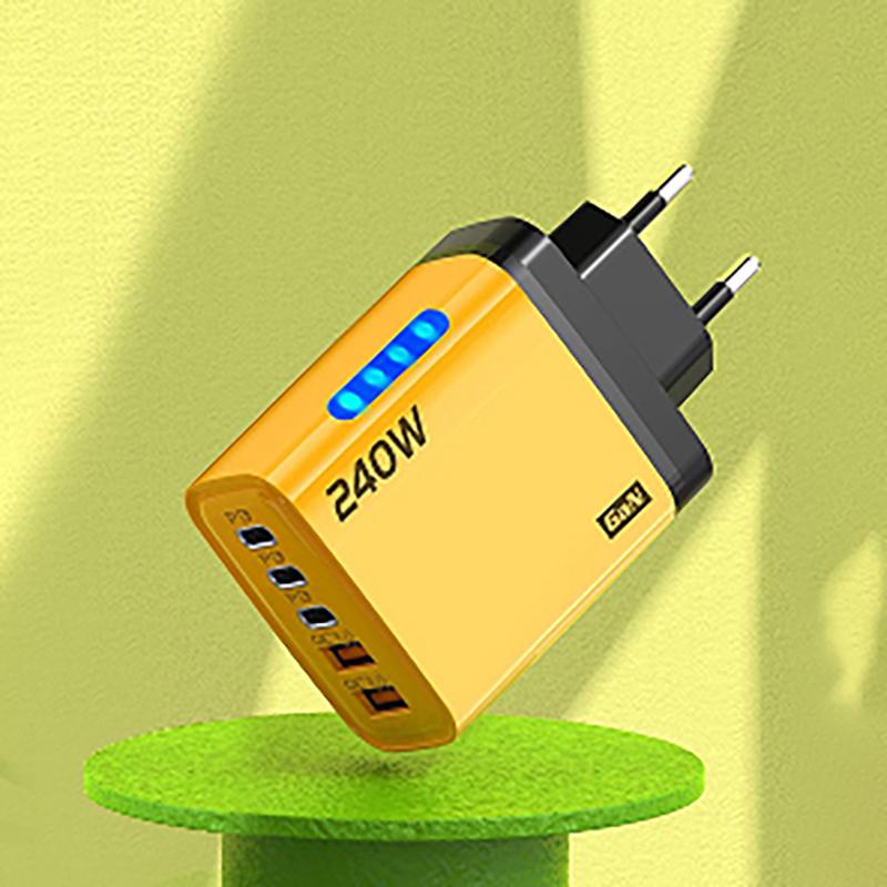 240W 5 Port GaN Fast Charging Adapter USB C PD QC3.0 Charger Portable for International Travel Multi Electronics Charging