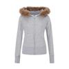 Veste pull ajustée à capuche amovible couleur gris, haut pour femme, haut ajusté à manches longues en polaire pour l'automne et l'hiver