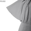 ZANZEA Women Casual Stand Collar Solid Color Summer Short Sleeve Dress