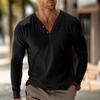 Men's Solid Color Cotton Linen Button Collar Long Sleeve Top Men's Sports Large Size Casual Top