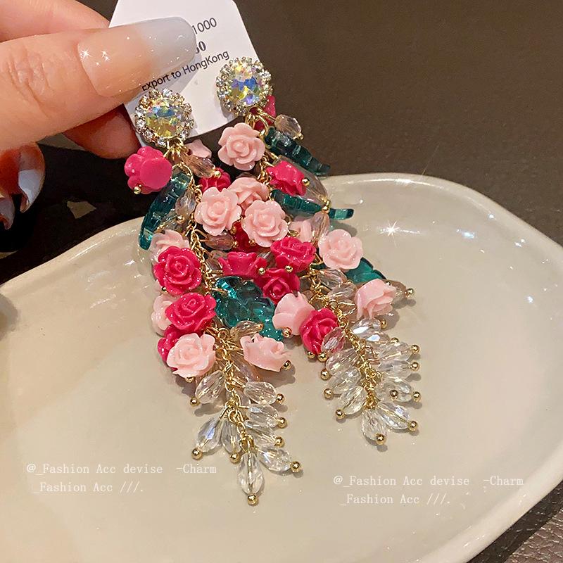 Silver Needle Diamond Inlaid Tassel Crystal Earrings – European & American Luxury Design with High-End Style & Elegant Temperament