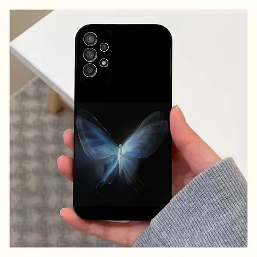 Ins Retro Butterfly Case For Samsung S22,S25,S24,S23,Ultra,FE,S20,S10,Plus,S21,S9,Lite,Soft Silicone Black