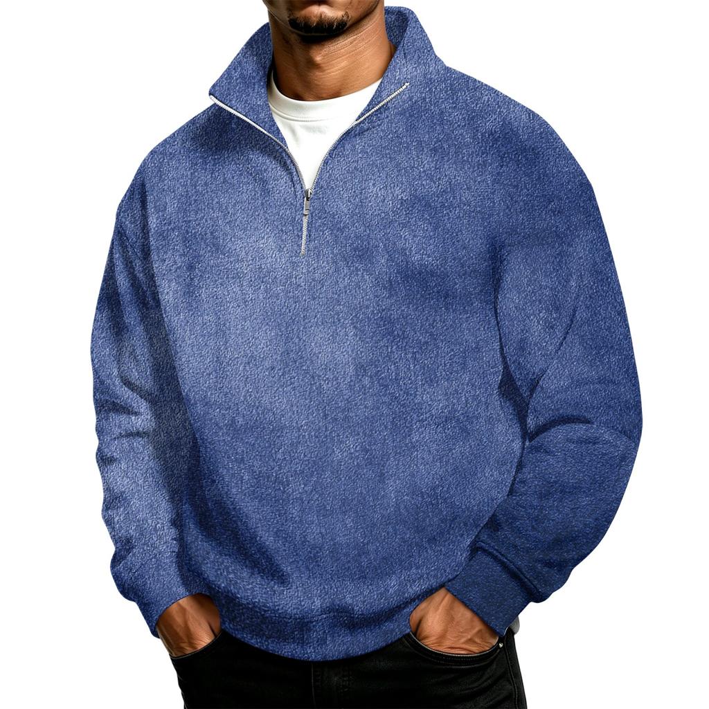 Men's Casual Quarter-Zip Stand Collar Sweatshirt with Print for Fall and Winter