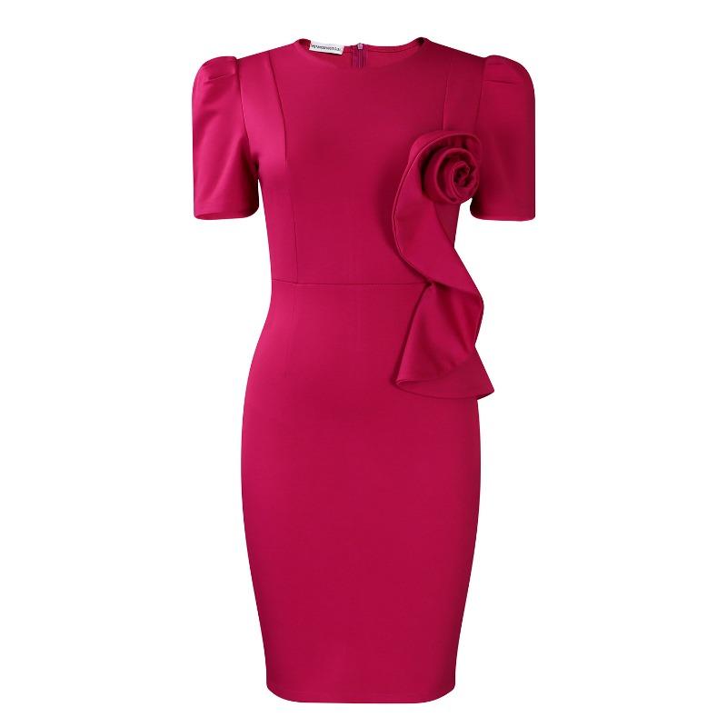 Women's new fashionable and elegant hip-wrapped Tongle ruffle leaf edge solid color short-sleeved African dress