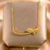 Design Bow Necklace Women'S High Sense Simple Versatile Zircon Pendant Exquisite Collarbone Chain