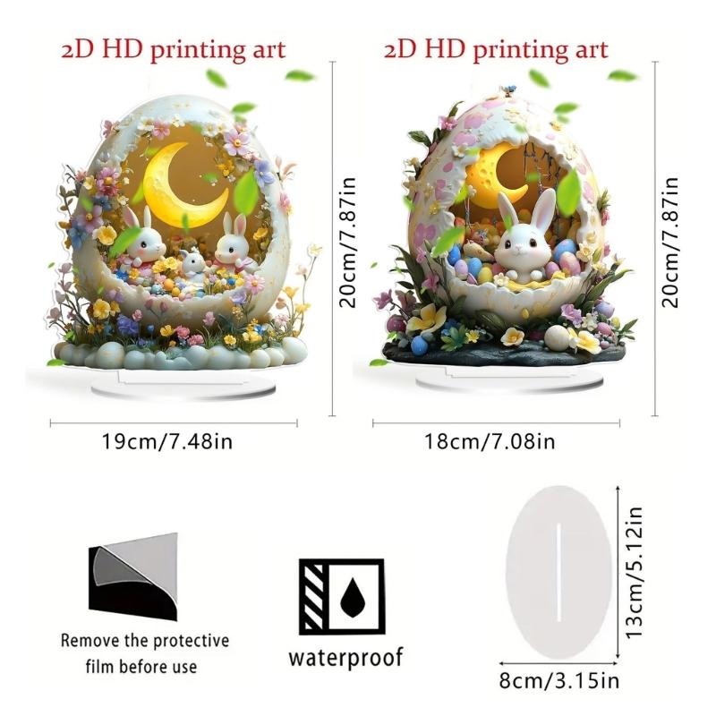 2D Holiday Table top Decoration Acrylic Ornament Features Lovely Rabbit Eggs for Festive Home and Office Display