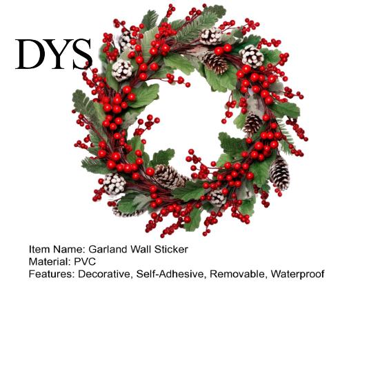 Festive Home Decor Christmas Wreath Wall Stickers, Red Berries And Pine Cones Garland Decals, Seasonal Window Filmes Waterproof PVC Decorative Clings
