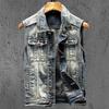 Herren Frühling und Herbst Motorrad Retro Weste Motorrad Fahren Denim Jacke