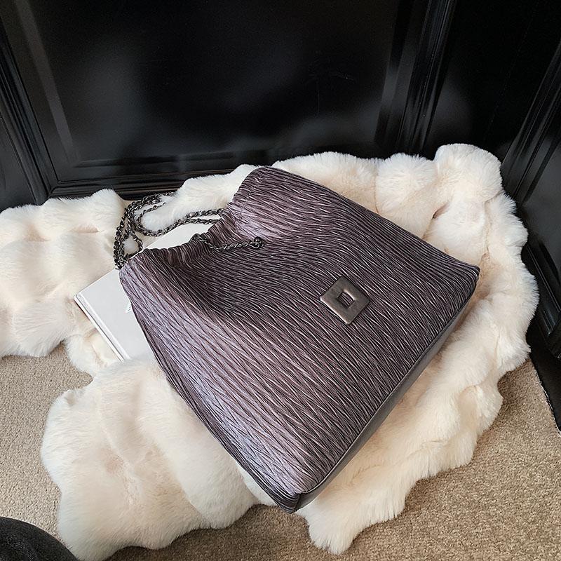 

Сумки-тоуты для женщин, плиссированные, большой емкости, наплечные сумки-ведра, новые роскошные дизайнерские сумки 34x33x7cm серый