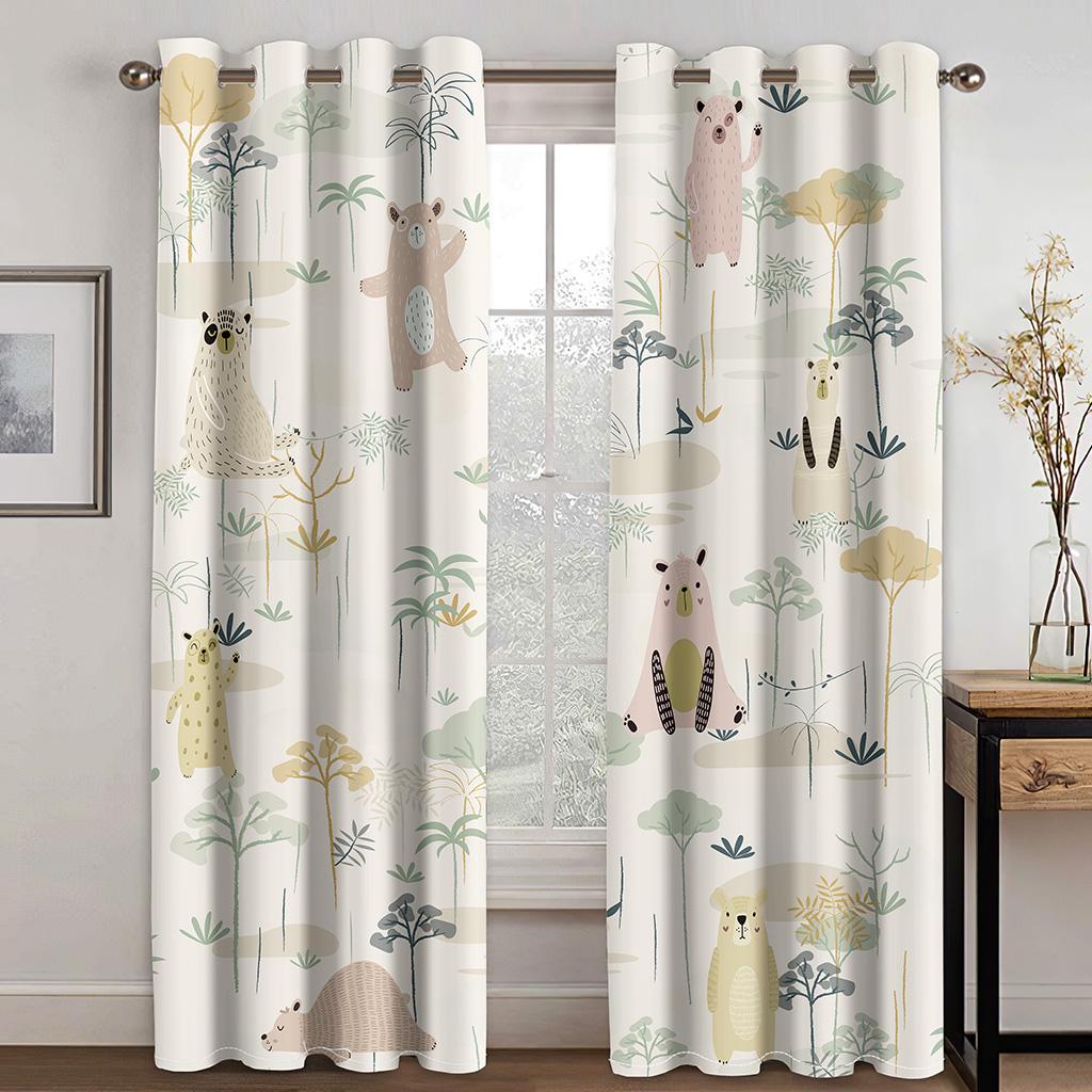 Cartoon Animal Cat Floral Flying Crane Curtain Suitable For Children Living Room Kitchen Bedroom Balcony Window Decor 2 Panels