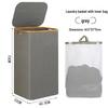 Foldable Bamboo Laundry Hamper with Lid - Oxford Cloth Dustproof Storage Basket