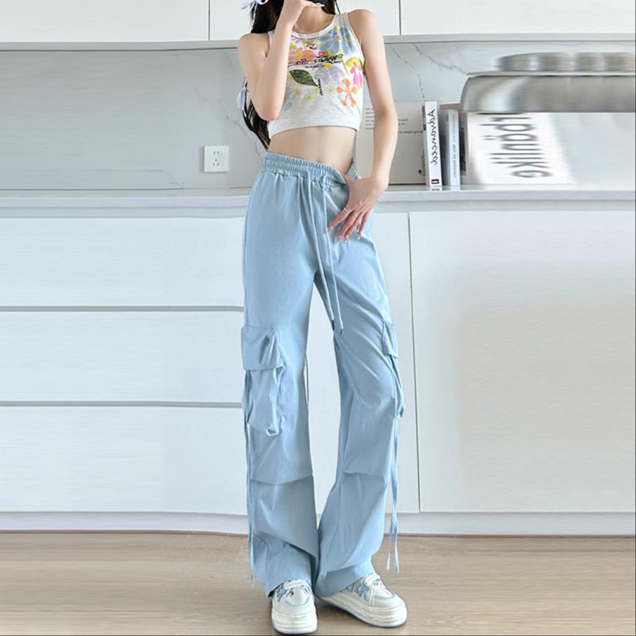 Men's Retro High Waist Cargo Pants - Loose, Versatile, Straight, Slimming Wide-Leg Floor-Length Trousers.