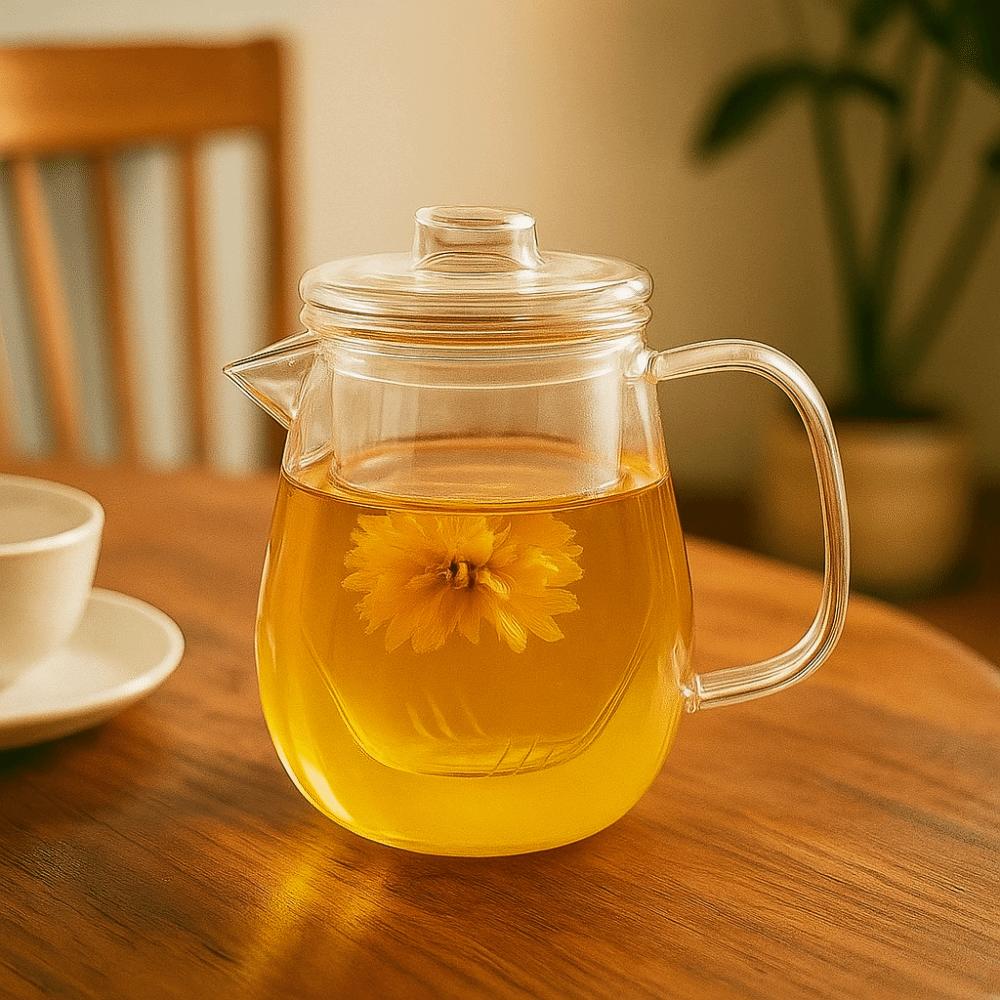 Transparent Tea Cup Set Heat Resistant Flower Teapot Chinese Glass Tea Pot  Puer Tea