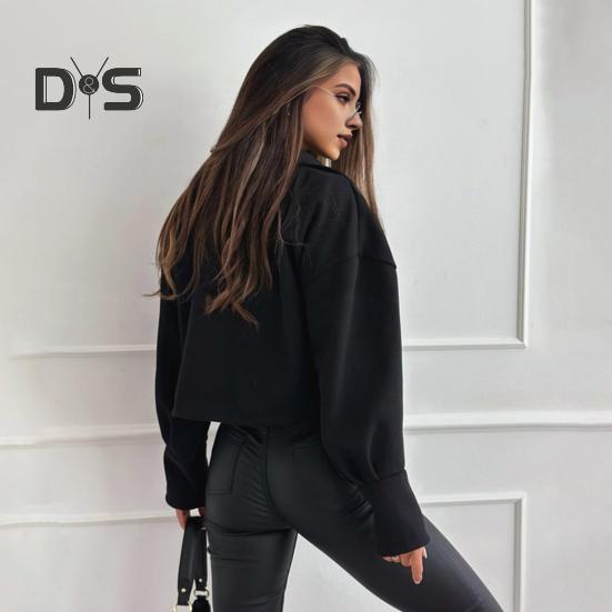 Casaco feminino outono inverno curto tipo gola virada para baixo cor sólida solto fecho de botão cardigan OL jaqueta de deslocamento feminino uso diário