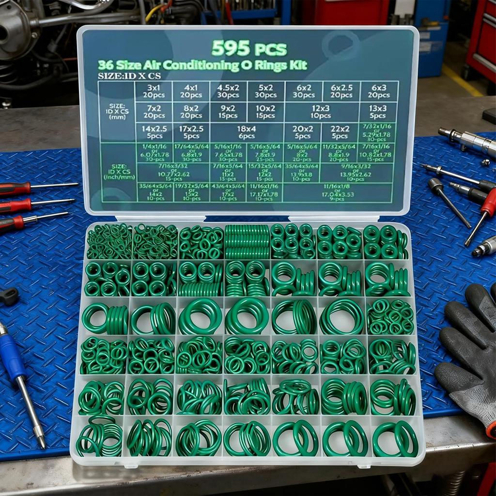Air Conditioning O Ring Kit 595 Pieces Wear Resistant Rubber Car Repair Accessories Seal Rubber O Rings Assortment Set For