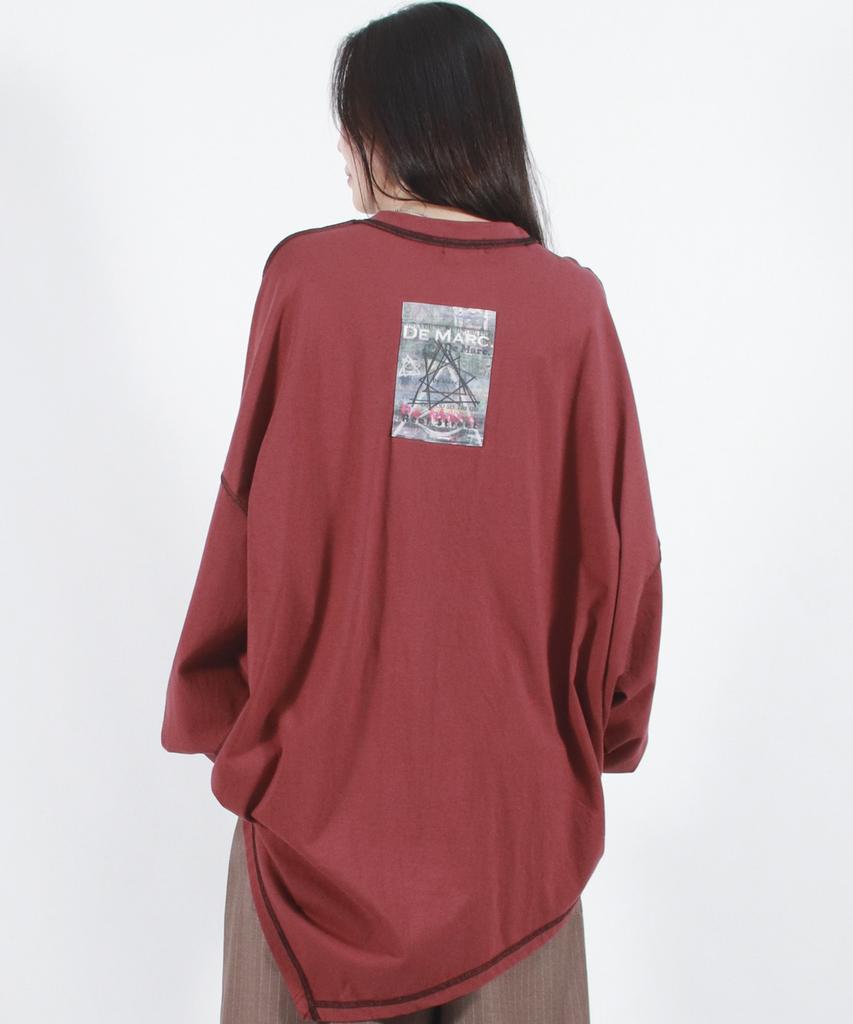 Deumakeu Oversized Asymmetrical Long Sleeve T-Shirt Burgundy