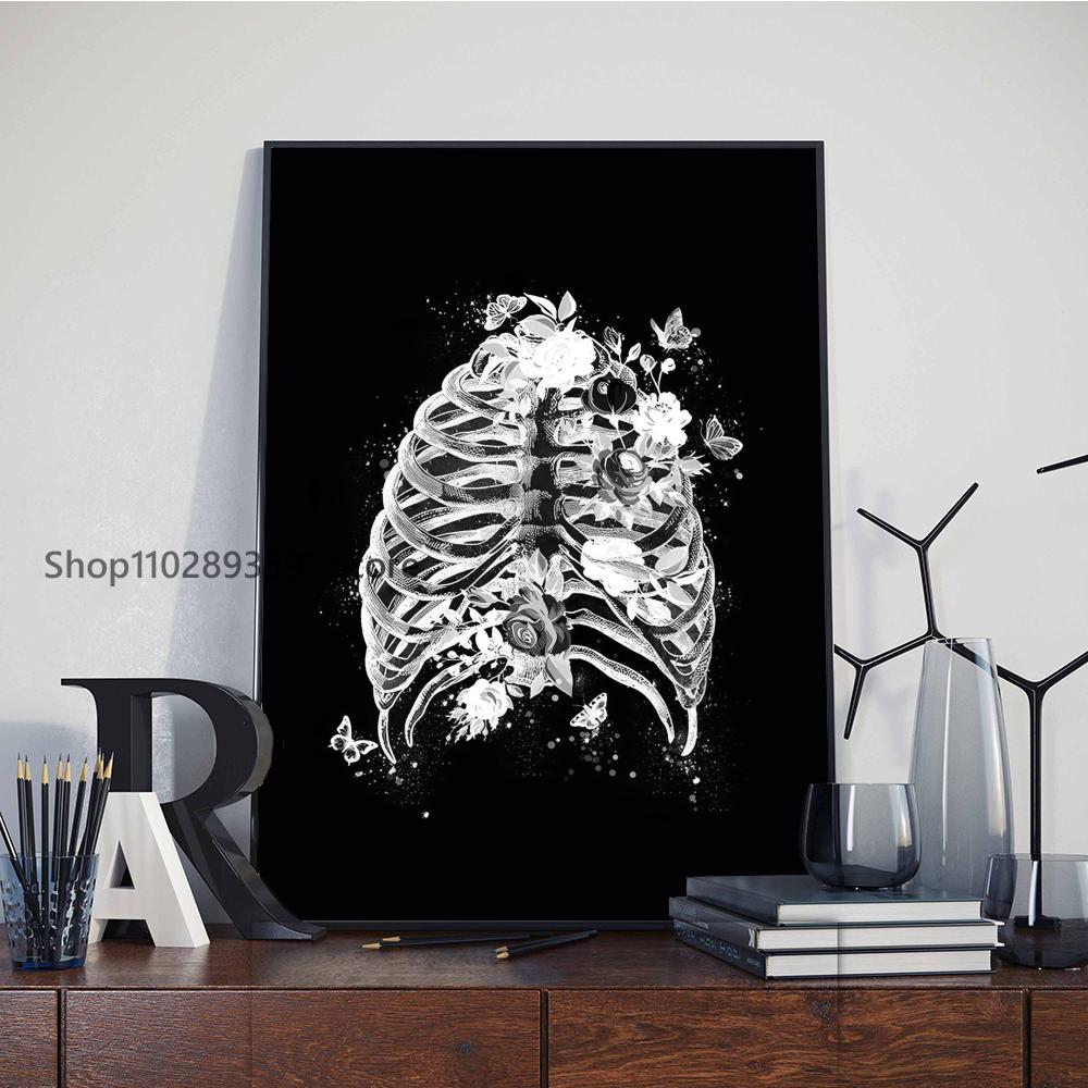 1pc Black White Anatomy Skeleton Poster Paper Print Home Bedroom Entrance Bar Cafe Art Painting Decoration