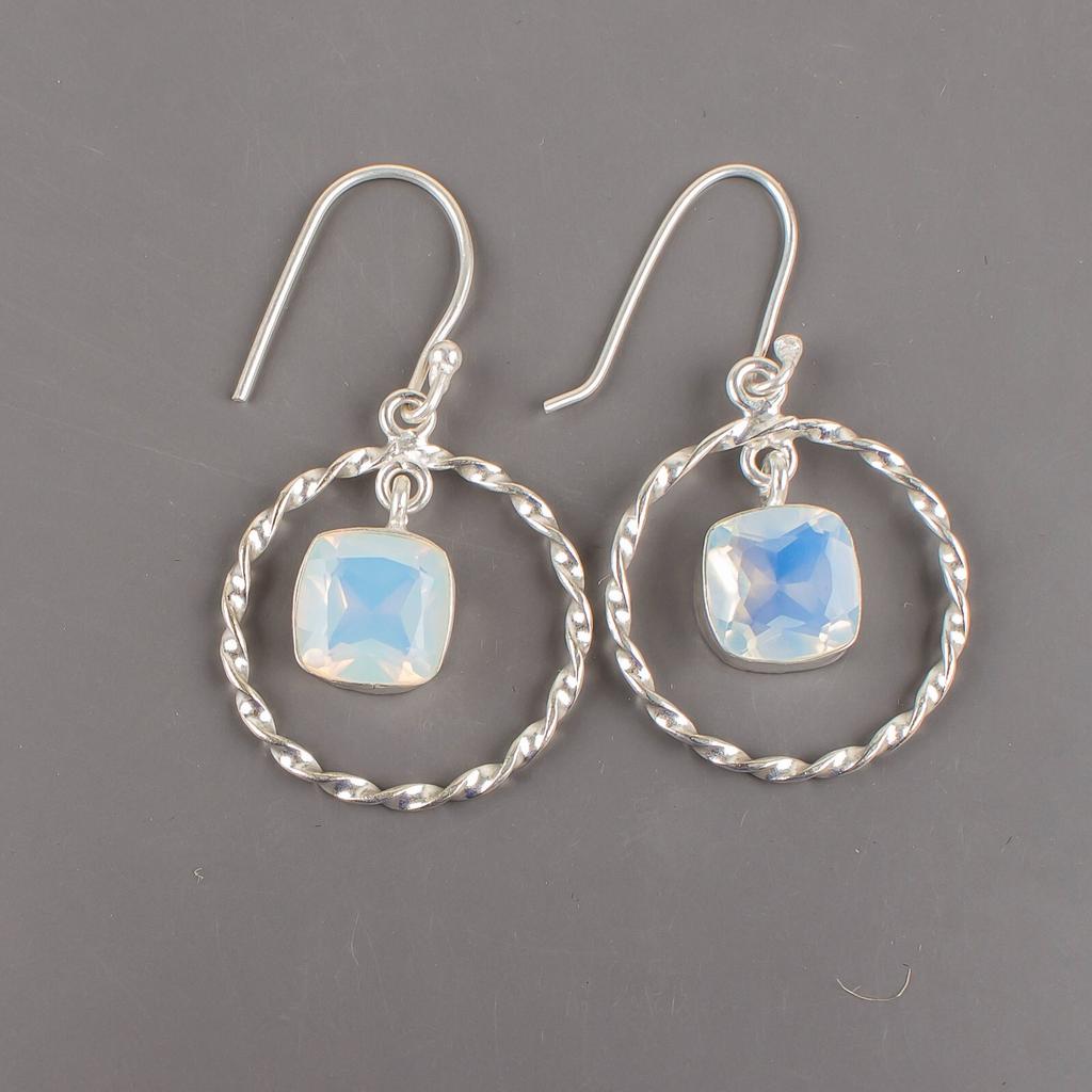Milky Opal Gemstone 925 Sterling Silver Jewelry Earrings 1.60" For Birthday Gift EE-60-14