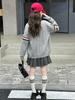 Girls' Autumn Preppy JK Shirt, Pleated Skirt, and Cardigan Set