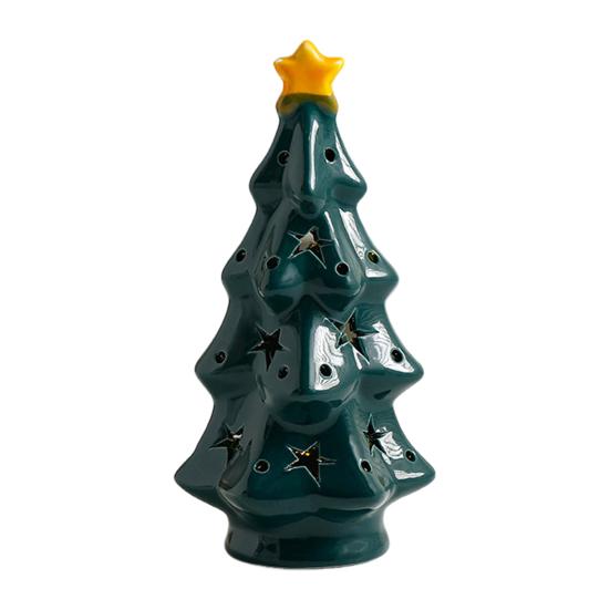 Lighted Ceramic Christmas Tree Small Xmas Tree Figurine with Fruit Tree Topper Holiday Tabletop Centerpiece for Home Mantel Shelf Fireplace Decor
