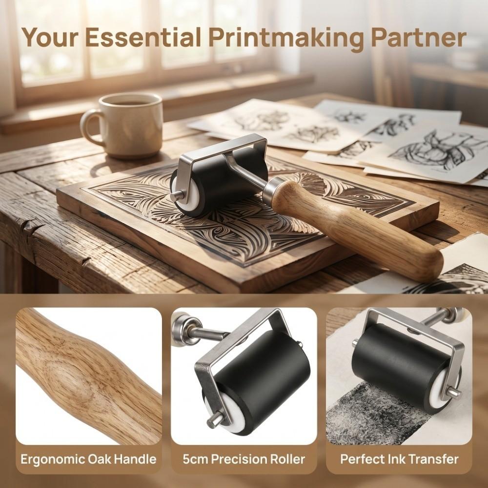 Wood Grip Ink Roller Elastic Rubber Art Ink Spreader Printmaking Rolling Tool  Oil Painting Coating