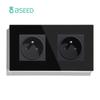BSEED France Standard Single Wall French Socket Double Power Plug With White Black Gloden Crystal Glass Panel 16A 110V-250V
