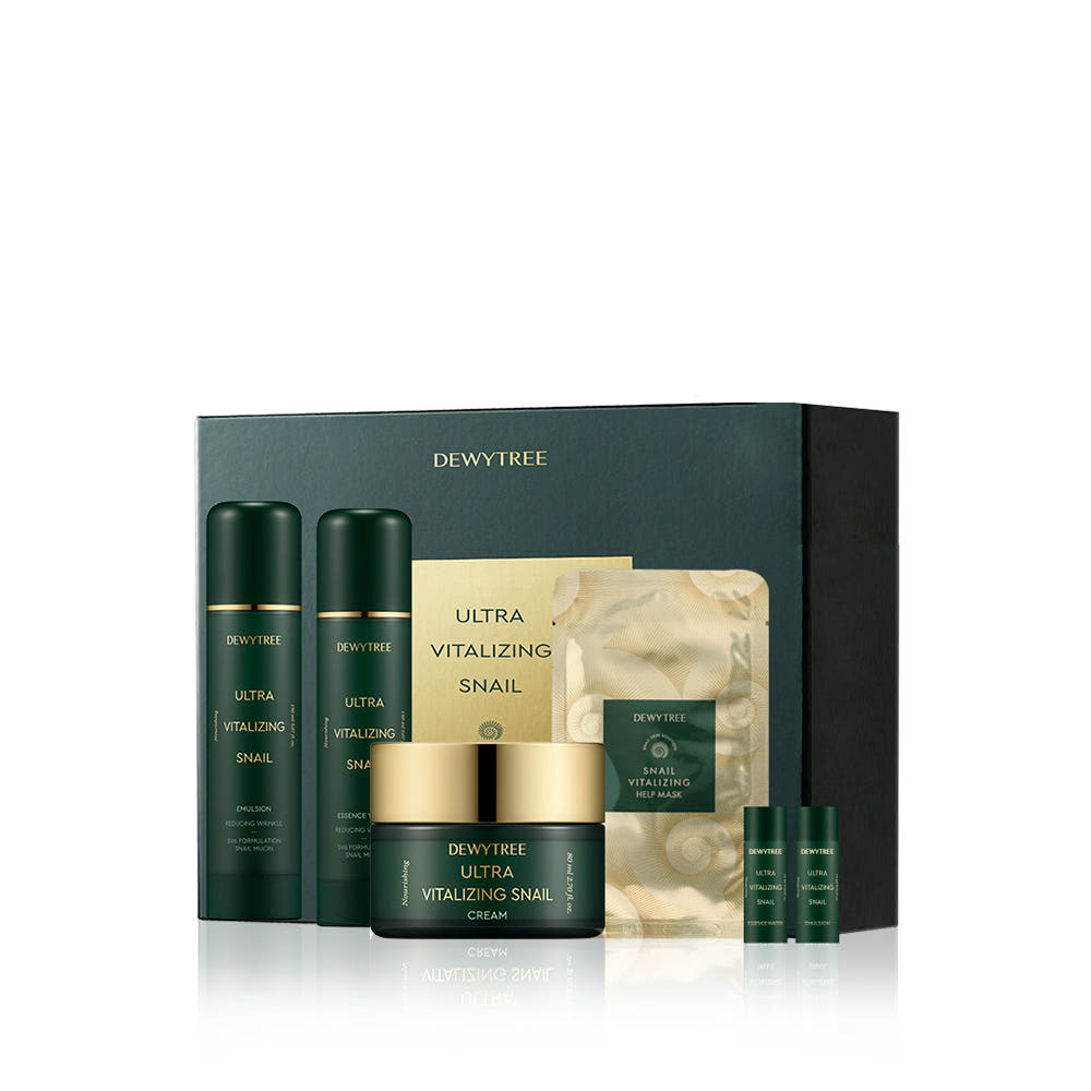 

Набор из 3 предметов Dewytree Ultra Vitalizing Snail – полный уход за кожей с эссенцией, водой, эмульсией и кремом