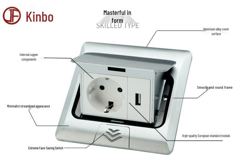 Black Pop-up Floor Socket with Universal Three-hole and USB Connectivity