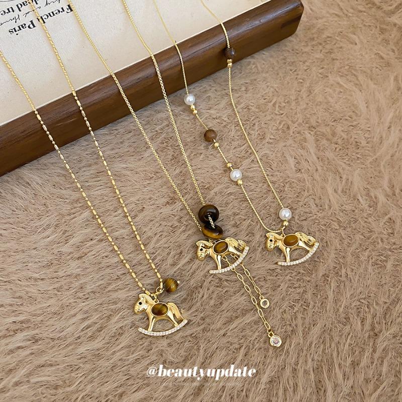 Natal Year Zircon Tiger's Eye Stone Pony Necklace Simple Fashion Light Luxury High-end Sweater Chain Daily Versatile Necklace