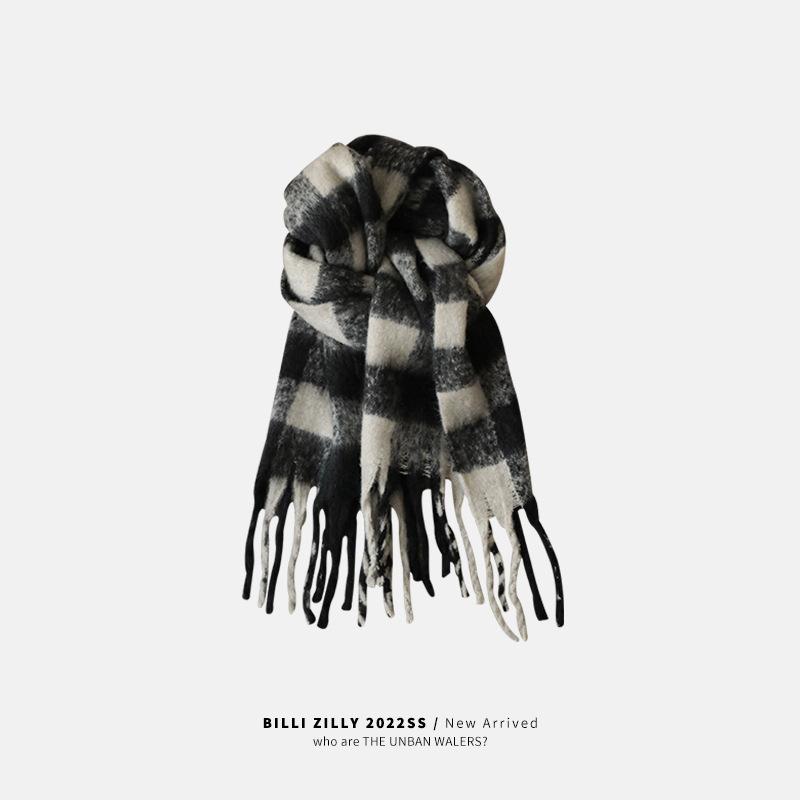 Yu Shuxin scarf winter women's high-end mohair plaid shawl versatile warm thickened scarf
