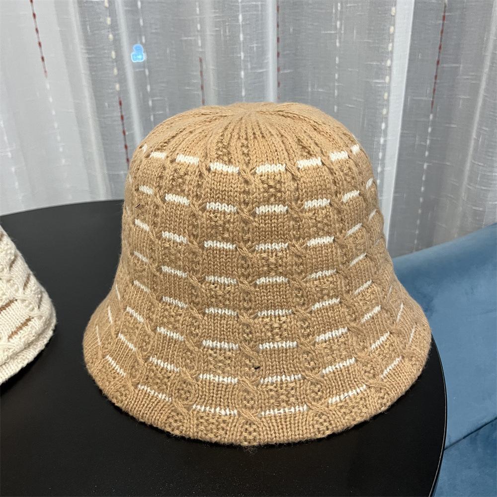Mixed Color Knitted Wool Bucket Hat Versatile Bucket Hat Autumn and Winter Warm Washbasin Hat Wool Hat Tide