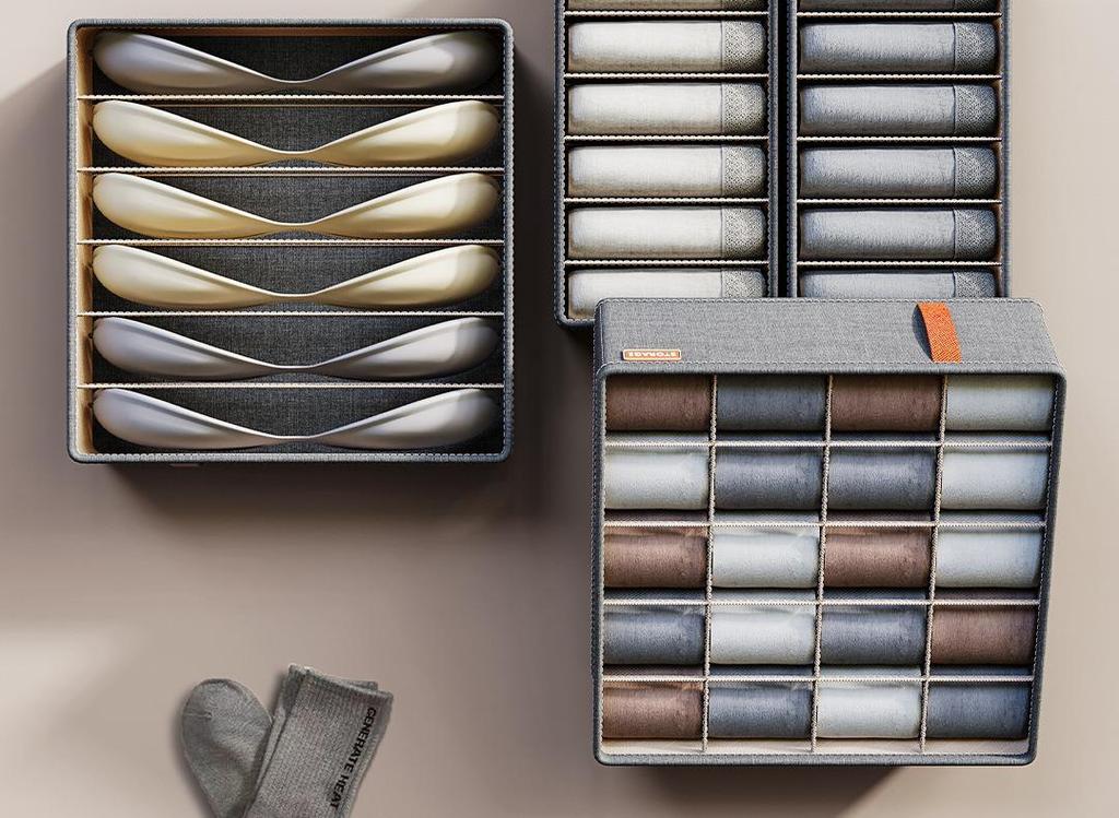 Foldable Underwear Storage Box Divided Organizer with Compartments for Closet