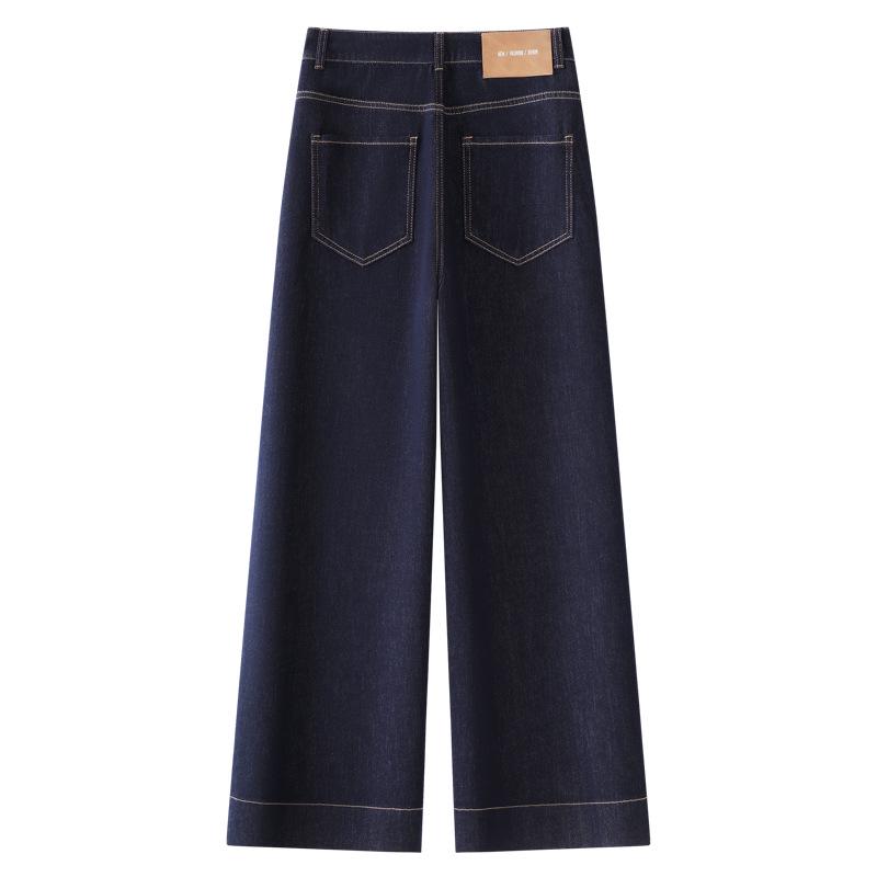 Women's Dark Blue Vintage Slim-Fit Straight-Leg Jeans - 2025 Spring/Autumn Style, Nine-Point Loose Wide-Leg Design