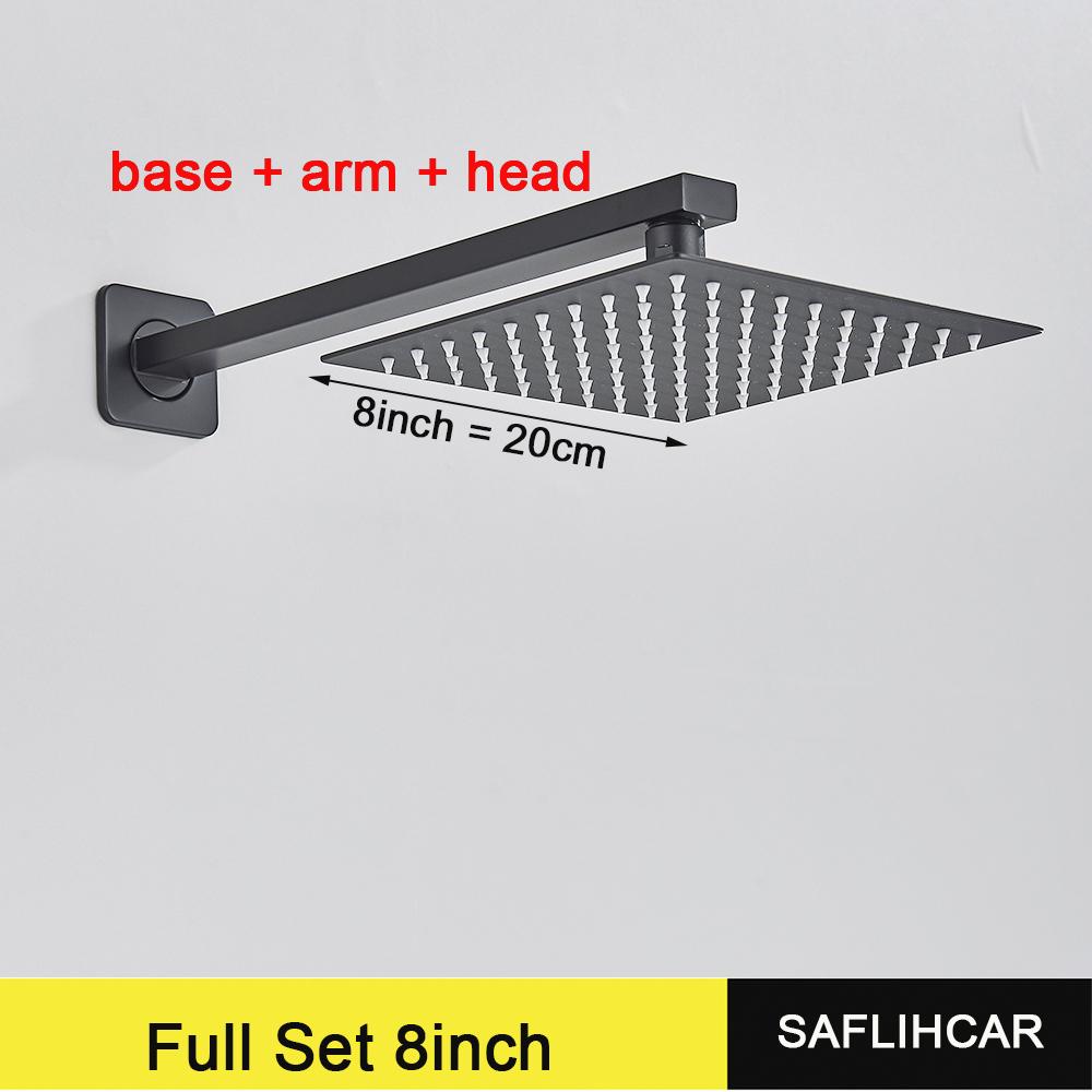 Stainless Steel Black Shower Head 8/10/12 Inch Chrome Rainfall Bath Head Wall Mounted Bathroom Accessories